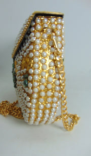 Pearl stone mosaic metal clutch purse