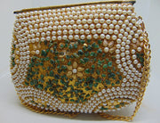 Pearl stone mosaic metal clutch purse