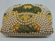 Pearl stone mosaic metal clutch purse