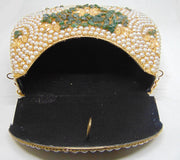 Pearl stone mosaic metal clutch purse