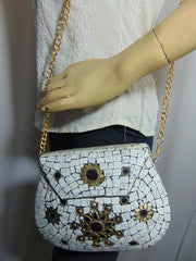 White metal clutch Ethnic Metal Bag