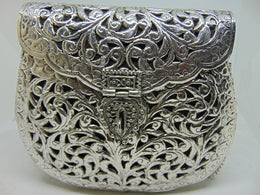 Hand carving silverIndian Women metal clutch Bag