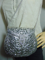 Hand carving silverIndian Women metal clutch Bag