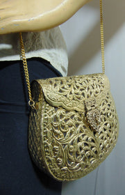 Hand carving silverIndian Women metal clutch Bag