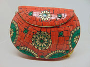 Orange Stone mosaic metal bag ethnic clutch