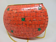 Orange Stone mosaic metal bag ethnic clutch