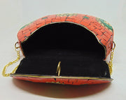 Orange Stone mosaic metal bag ethnic clutch