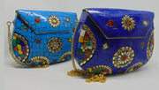 Handcrafted Blue &Multi Mosaic Clutch Bag