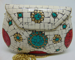 White & Red Multicolor Mosaic Clutch Bag