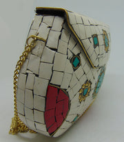 White & Red Multicolor Mosaic Clutch Bag