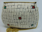 White & Red Multicolor Mosaic Clutch Bag
