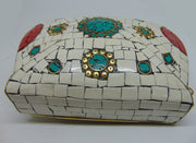 White & Red Multicolor Mosaic Clutch Bag
