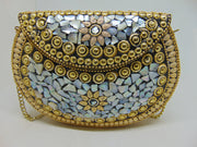 Silver pearl Mosaic stuuded Clutch Bag