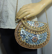 Silver pearl Mosaic stuuded Clutch Bag