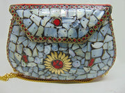 silver color mop stone Clutch Bag