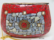 silver color mop stone Clutch Bag
