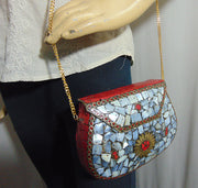 silver color mop stone Clutch Bag