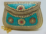 Mosaic stone Metal stud Clutch Bag