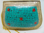 Mosaic stone Metal stud Clutch Bag