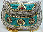 Mosaic stone Metal stud Clutch Bag