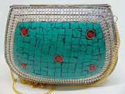 Mosaic stone Metal stud Clutch Bag