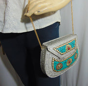 Mosaic stone Metal stud Clutch Bag