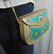 Mosaic stone Metal stud Clutch Bag