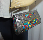 Antique Multicolor Mosaic stone Clutch Bag