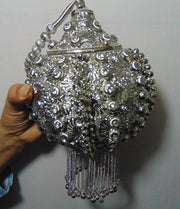 Silver Metal Pearl Beaded Potli Style Designer Bag