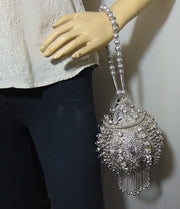 Silver Metal Pearl Beaded Potli Style Designer Bag