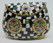 Black & White Mosaic Metal Clutches