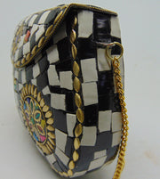 Black & White Mosaic Metal Clutches