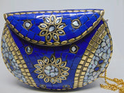 Blue White Mosaic shell Metal Clutches