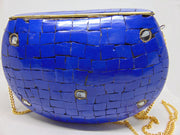Blue White Mosaic shell Metal Clutches
