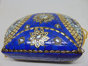 Blue White Mosaic shell Metal Clutches