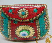 evil eye red & green Clutch Metal mosaic Purse
