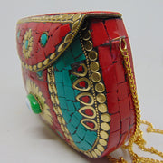 evil eye red & green Clutch Metal mosaic Purse