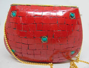 evil eye red & green Clutch Metal mosaic Purse
