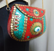 evil eye red & green Clutch Metal mosaic Purse