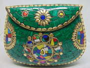 Ethnic Stone Mosaic Metal Clutch Purse