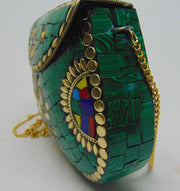 Ethnic Stone Mosaic Metal Clutch Purse