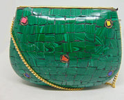 Ethnic Stone Mosaic Metal Clutch Purse