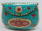 Ethnic Stone Mosaic Metal Clutch Purse