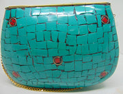 Ethnic Stone Mosaic Metal Clutch Purse