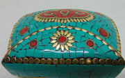 Ethnic Stone Mosaic Metal Clutch Purse