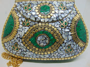 shell  Mosaic Stone Metal Clutch Purse