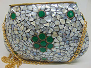 shell  Mosaic Stone Metal Clutch Purse