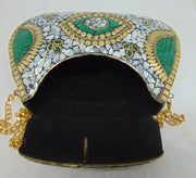 shell  Mosaic Stone Metal Clutch Purse