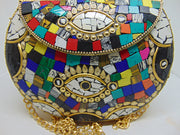 Multicolor Mosaic Stone Metal Clutch Purse