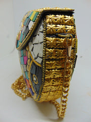 Multicolor Mosaic Stone Metal Clutch Purse